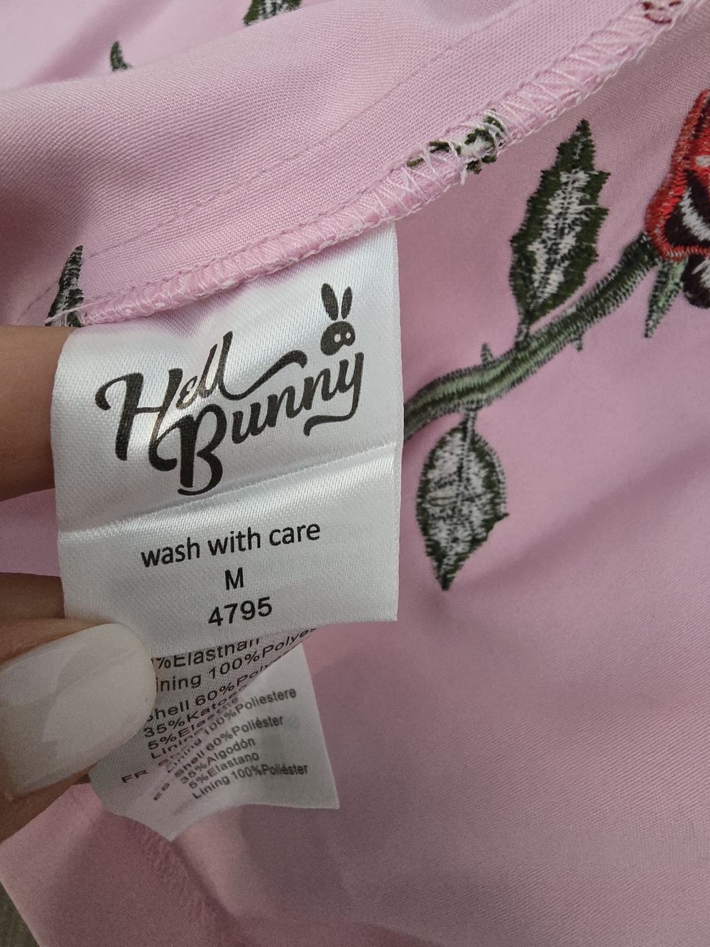 Hell Bunny Pink Rose Embroidered Dress M Heart Cutout Rockabilly Pinup Pockets - Picture 13 of 13